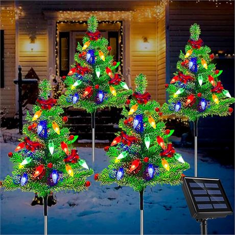 4-Pack Solar Pre-Lit Christmas Tree Lights, 8 Modes Outdoor Waterproof