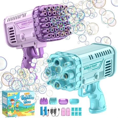 2 Pack Mini Bubble Machine Gun, 36 Holes Bubble Gun Blaster for Kids & Toddlers