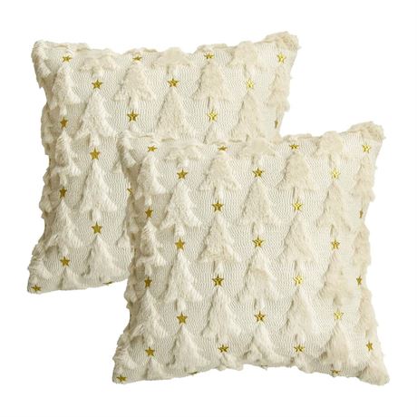 AVOIN colorlife Christmas Tree Star Beige Throw Pillow Cover Set of 2, 16 x 16