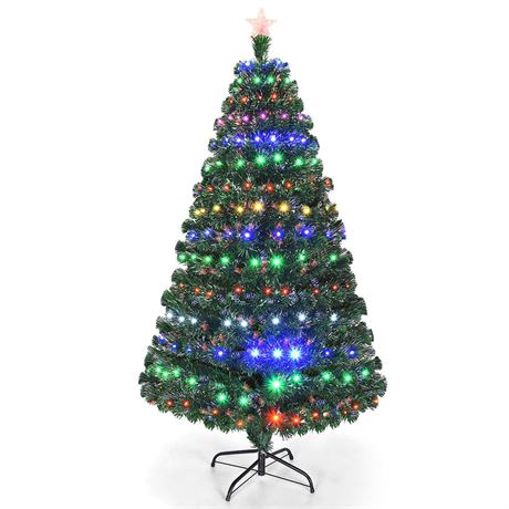 Costway 6'Pre-Lit Christmas Tree Fiber Optic Multicolor LED Lights