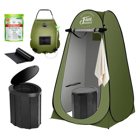 Portable Toilet Kit With Solar Shower Bag, 5 Pcs, XL Pop up Privacy Tent, XL