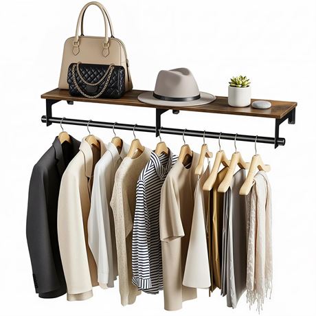 Luxspire Wall Mounted Clothes Rack, 43.3inch Clothing Racks with Top Shelf for
