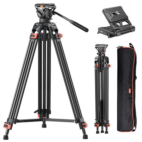 Heavy Duty Tripod Professional Video Tripod Aluminium 72inch with 360 Degree