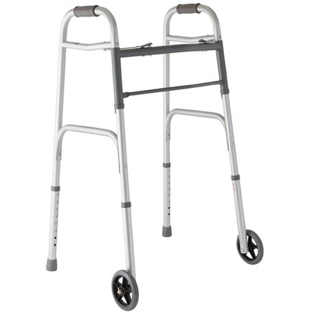 Medline Lightweight Folding Walker with 5" Wheels, Aluminum Frame Supports up