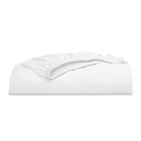 Mainstays 300 Thread Count Easy Care Percale Fitted Sheet, Arctic White,