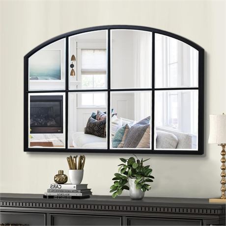 Black Window Mirrors for Wall Decor, Farmhouse Wide Arched Mirror, Wood Framed