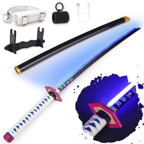 RENGENG Light Up Sword, 40 Inches Rechargeable Plastic Anime Replica with Belt