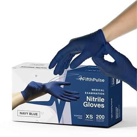 FifthPulse Navy Nitrile Disposable Gloves - 200 -XS-Powder and Latex Free -