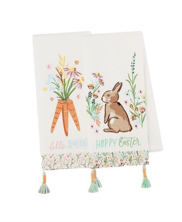 Design Imports Spring Bunny Cotton Dishtowels Set, 18"x28" - Off White