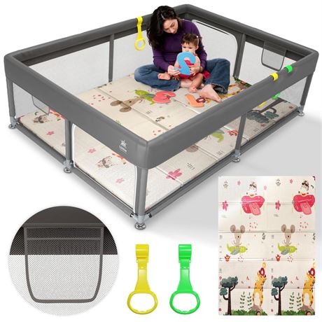 Baby Playpen with Mat Included - Durable Baby Play Yard with 2 Playpen Pull Up