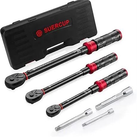 SUERCUP 1/4 3/8 1/2-inch Drive Torque Wrench - 3Pcs Torque Wrench Set