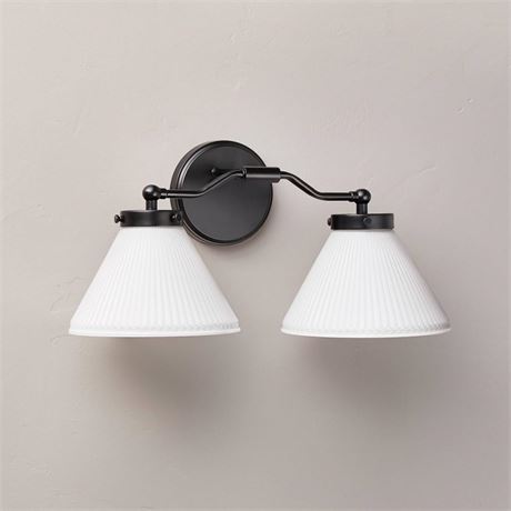 Reeded Milk Glass 2-Bulb Vanity Wall Sconce Black Finish - Hearth & Hand™ with
