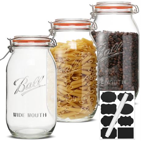 64oz Wide Mouth Mason Jars (3 Pack) – Reusable Airtight Glass Storage Jars with