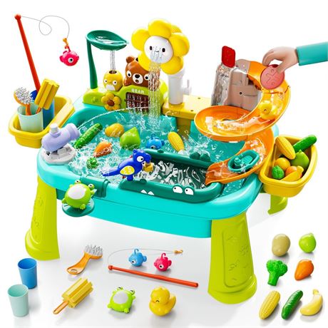 4-in-1 Kids Play Sink with Running Water, Mini Water Table with Detachable
