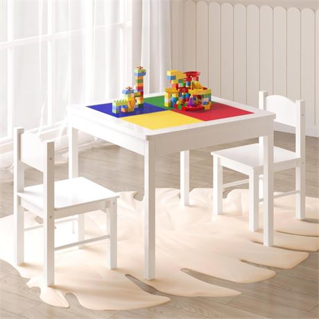 4NM 3 in 1 Kids Table Set for 2, Children Table and Chairs, Toddler Play