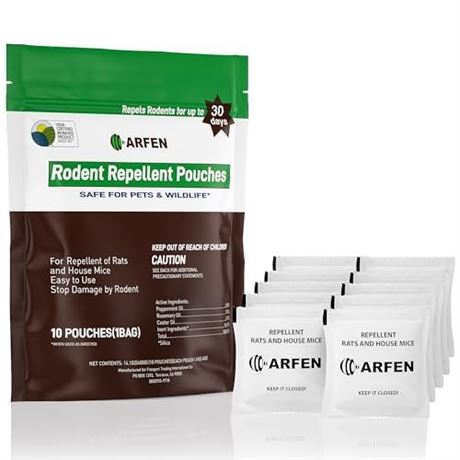 ARFEN Rodent Repellent Pouches, Peppermint Oil, All Natural, Plant Powered,