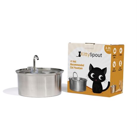 KittySpout Stainless Steel Cat Water Fountain Automatic Drinking Fountain,