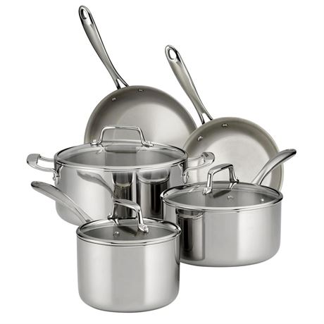 8 Pc Tri-Ply Clad Stainless Steel Cookware Set with Glass Lids