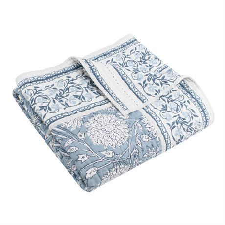 Levtex Home - Adare Blue - Throw - Bordered Floral - Blue, Navy and White -