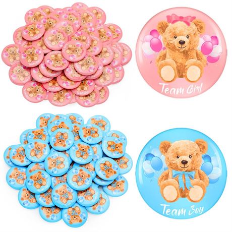 Dingion 100 Pcs Bear Baby Shower Gender Reveal Buttons Team Pink Blue Gender