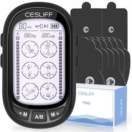 Dual Channel TENS EMS Unit Large Screen 24 Modes 36 Levels Intensity Muscle