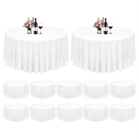 12 Pack White Round Tablecloth 120 Inch Circle Polyester Table Cloth, Washable