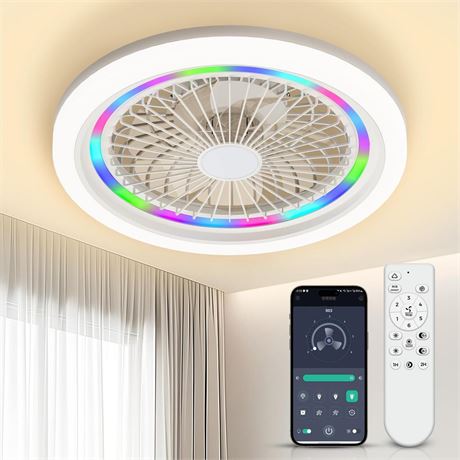 Low Profile Ceiling Fans with Lights: 19" Flush Mount Ceiling Fan with APP