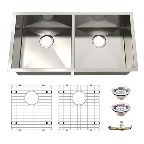 Professional Zero Radius 36 in. Undermount 50/50 Double Bowl 16 Gauge Stainless