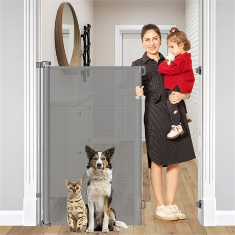 48 Inch Extra Tall Dog Gate, Extends to 55" Wide, Extra Tall Retractable Baby