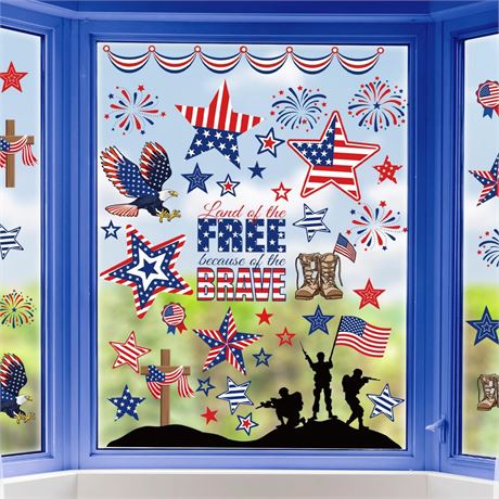 Pasimy 9 Sheets Patriotic Window Clings Decorations Labor Day Window Decals Red