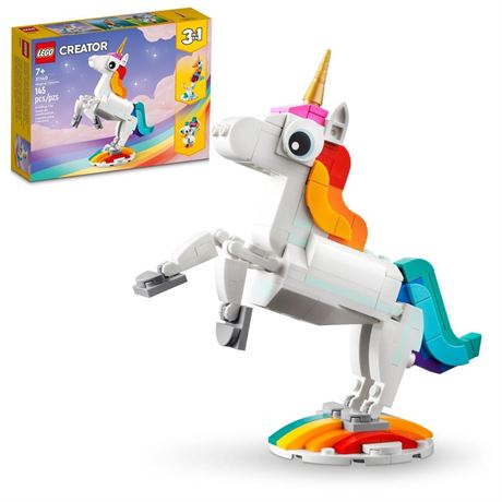 LEGO Creator 3 in 1 Magical Unicorn Toy, Transforms from Unicorn to Seahorse to