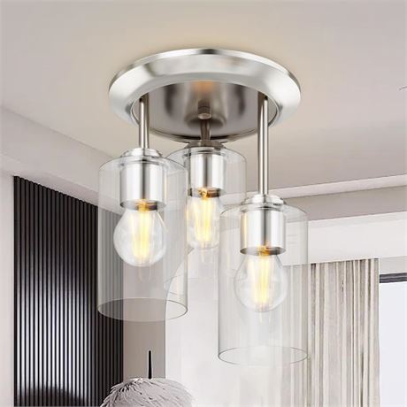 Kalium Silver Semi Flush Mount Ceiling Light, 3-Light Fixtures Ceiling Mount