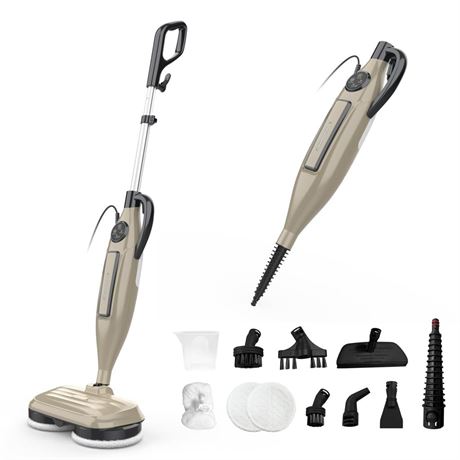 Steam Mop, Scrubbing Steam Mop with Rotating Mop Pads, 10 in 1 Lightweight Spin