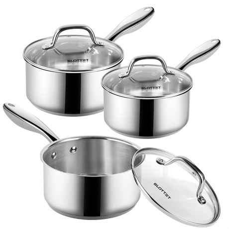 1Qt & 2Qt & 3QT Stainless Steel Sauce Pan Set with Lid,6 Pcs Non Stick