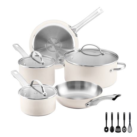 Farberware Luster 14 Pcs Stainless Steel Cookware Set with Cooking Tools,