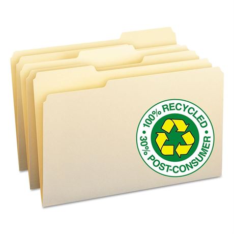 Smead 100% Recycled File Folder, 1/3-Cut Tab, Legal Size, Manila, 100 per Box