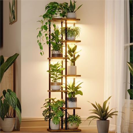 Bamworld Plant Stand with Grow Light for Indoor Plants Corner 7 Tier Metal
