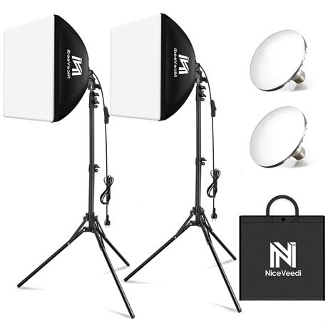 Softbox Lighting Kit, NiceVeedi 2-Pack 16'' x 16'' Softbox Photography Lighting