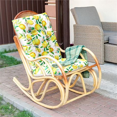 Lemon Rocking Chair Cushion Set with Thick Padding Watercolor Non Slip Tufted