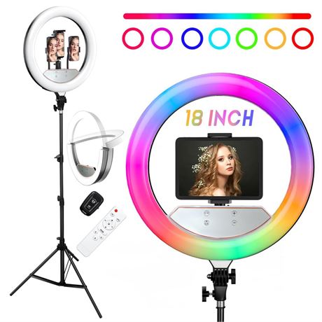 RGB Foldble 18 inch Ring Light with Tripod Stand (2700-7000K) for Phone Camera