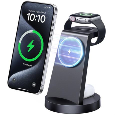 Anlmz Wireless Magnetic Charger Station for iPhone:3 in 1 Charging Stand for