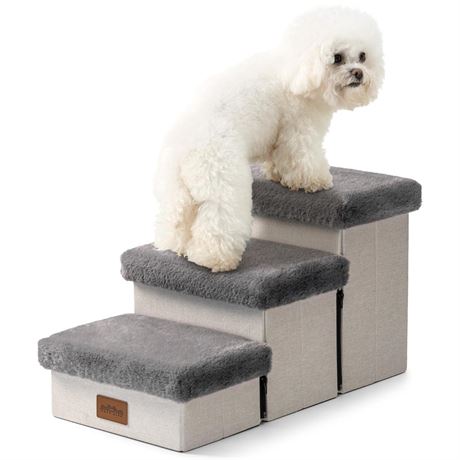 Dog Stair for Small Dogs with Storage, 13.6" H Foldable Pet Step with Soft