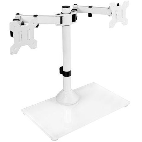 VIVO White Dual Monitor Adjustable Mount W/ Glass Base  Fits 2 Screens up to 32