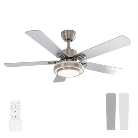 warmiplanet Ceiling Fan with Lights Remote Control, 52 Inch, Brushed Nickel