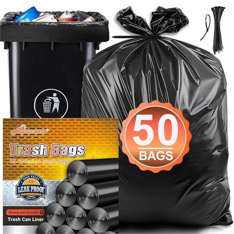 Alpacasso 55 Gallon Trash Bags (50 Count)1.5 Mil,Heavy Duty Outdoor Garbage
