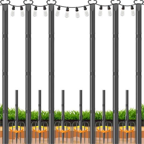 10Ft String Light Poles 6 Pack,Poles for Outdoor String Lights with Fork and