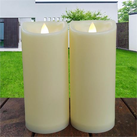 2 Pack Outdoor Battery Operated Candles with Timer (3x7 Inch) Waterproof