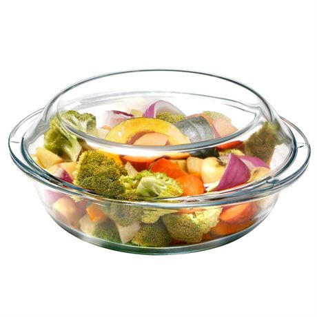 Mini-9 inch (60 OZ) Round Glass Casserole Dish With Glass Lid, Round Oven Safe