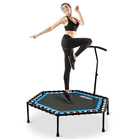 ONETWOFIT 48" Silent Mini Trampoline with Adjustable Handle Bar Fitness