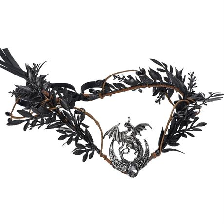 RENEMEGO Renaissance Black Dragon Elf Fairy Crown - Moon V-shape Headpiece with